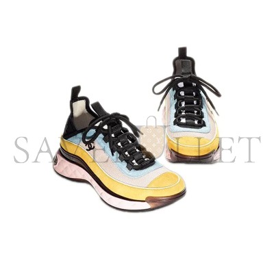 CHANEL SNEAKERS FABRIC & SUEDE CALFSKIN LIGHT BEIGE, YELLOW & LIGHT BLUE G39070 Y55826 K4286